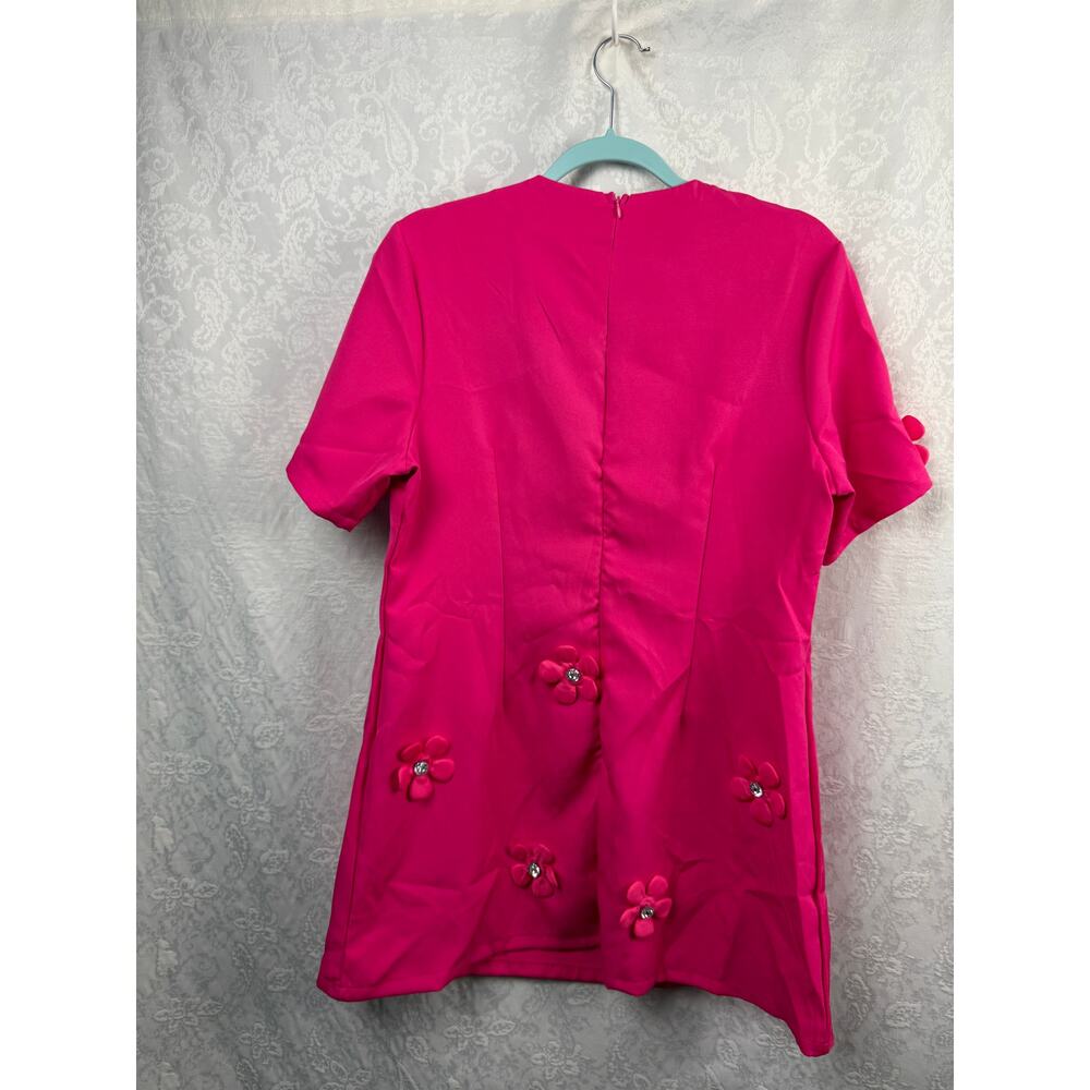 Aveloria XL Hot Pink Floral Applique Shift Dress Jeweled Flowers - Picture 6 of 6